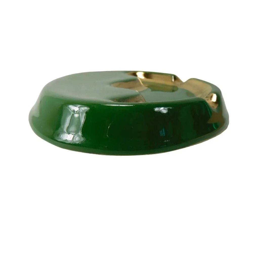 Vintage 1950's  V.I.P. Ceramic Ashtray Green With Gold Accents